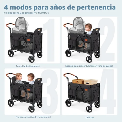 Miniatura 2 de ZTDM - Cochecito estilo carrito para 2 niños, asiento alto y arnés de 5 puntos, carrito todoterreno plegable para niño pequeño con toldo