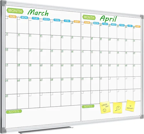Miniatura 8 de JILoffice Calendario magnético de borrado en seco, pizarra blanca de 2 meses, 36 x 24 pulgadas, marco de aluminio plateado, tablero montado