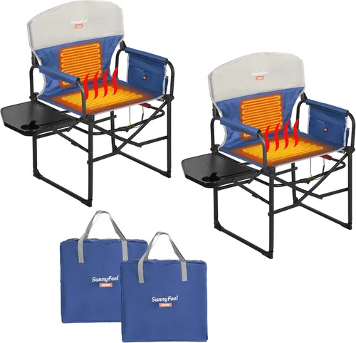 Miniatura 12 de SUNNYFEEL Silla de directores de campamento de gran tamaño de 500 libras resistente, silla plegable portátil con mesa auxiliar, bolsillo para playa