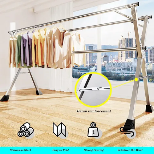 Miniatura 4 de Estante de secado de ropa plegable para lavandería, tendedero de ropa al aire libre, percheros para colgar ropa, tendedero de acero inoxidable