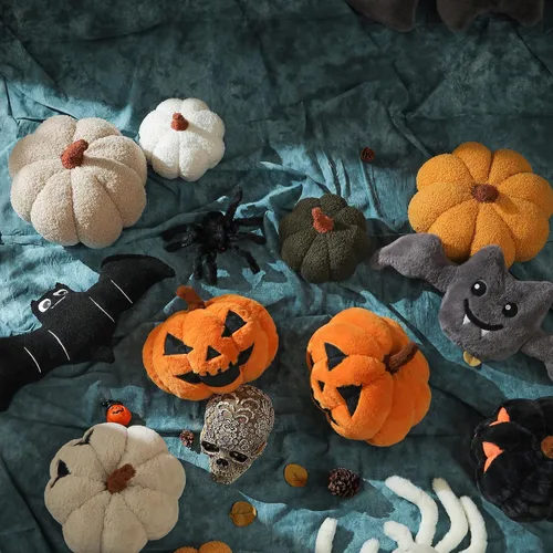 Miniatura 7 de YRXRUS Almohadas de calabaza de Halloween, almohadas con forma de calabaza azul, decoración de habitación de otoño, almohada pequeña y bonita