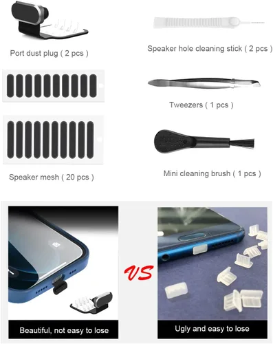Miniatura 5 de Enchufe antipolvo USB C, para teléfonos con puerto de carga USB tipo C, kit de tapa antipolvo USB C con malla de altavoz y accesorios de montaje