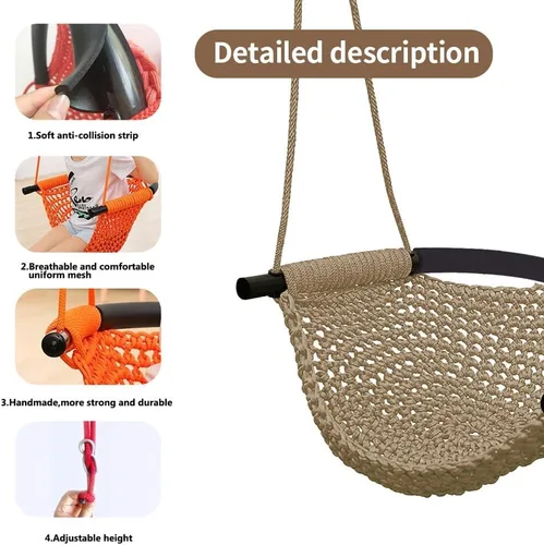 Miniatura 2 de Columpio tejido a mano para niños con cuerdas ajustables, juego de columpio seguro para niños, para interiores, exteriores, parque infantil, árbol