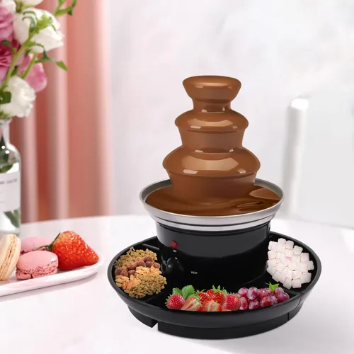 Miniatura 3 de Mini fuente de chocolate de 3 niveles, fuente eléctrica de acero inoxidable de 120 V con 6 tenedores y bandeja de extracción de frutas para fiesta
