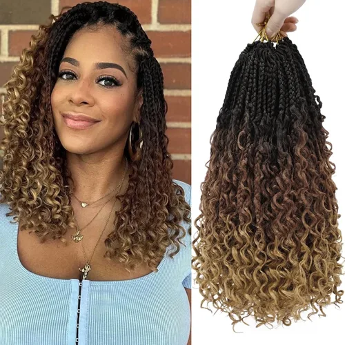 Miniatura 10 de Goddess Box Braids 1B3330 - Trenzas de ganchillo bohemias de 10 pulgadas para mujeres negras, paquete de 7 paquetes de trenzas bohemias preenlazadas