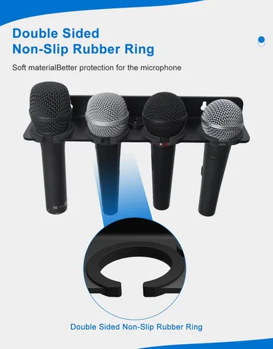 Miniatura 3 de Soporte de micrófono múltiple para micrófonos con cable e inalámbricos, soporta hasta 4 micrófonos, organizador de micrófono múltiple para soporte