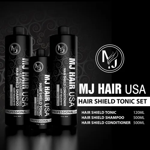 MJ HAIR USA Set de tratamiento para el crecimiento del cabello (champú, acondicionador, tónico) – unisex para adultos – negro – sin perfume – mujer