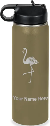 Miniatura 8 de LaserGram Botella de agua personalizada, flamenco, acero inoxidable de doble pared aislada al vacío con popote superior, regalo grabado