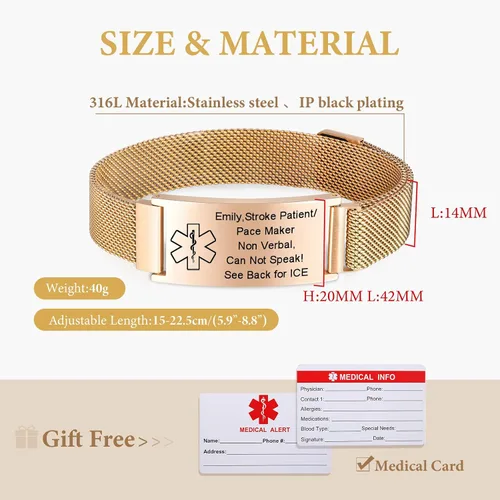 Miniatura 30 de VNOX Pulsera de identificación de alerta médica para hombres y mujeres, pulseras de alerta médica con grabado personalizado para mujeres y hombres