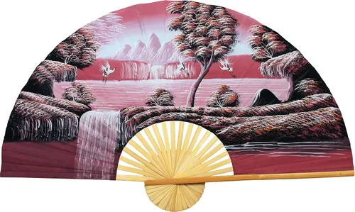 Miniatura 11 de Abanico de pared plegable gigante chino pintado a mano, arte decorativo decorativo de pared, pintura acrílica original hecha a mano sobre un marco