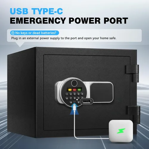 Miniatura 5 de Caja fuerte ignífuga de 2.0 pies cúbicos para el hogar, caja de seguridad con cerradura biométrica de huellas dactilares, teclado digital, estante