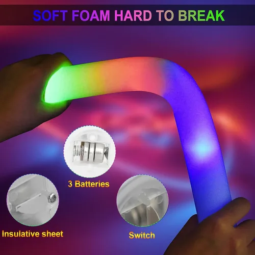 Miniatura 2 de LifBetter Varillas luminosas a granel, varillas de espuma LED en la oscuridad con 3 modos intermitentes de espuma LED multicolor iluminan recuerdos