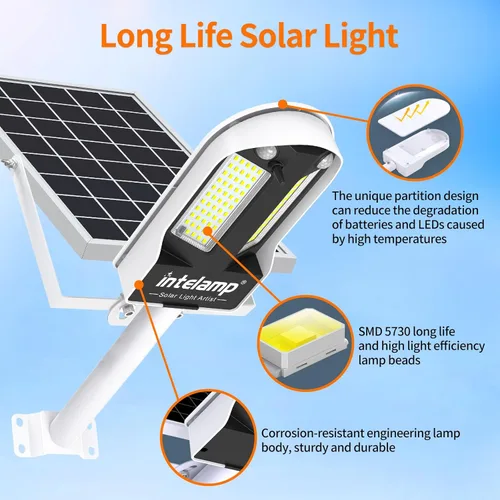 Miniatura 2 de Luces de calle solares intelamp para exteriores, impermeables, 3000LM, 12500mAh, iluminación de seguridad con inundación, sensores de movimiento PIR