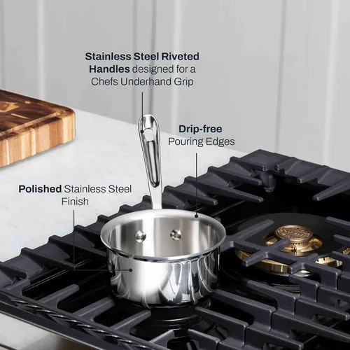Miniatura 4 de All-Clad D3 - Calentador de mantequilla de acero inoxidable de 3 capas, 0.5 cuartos, apto para inducción, horno y asador, seguro hasta 600 °F, ollas