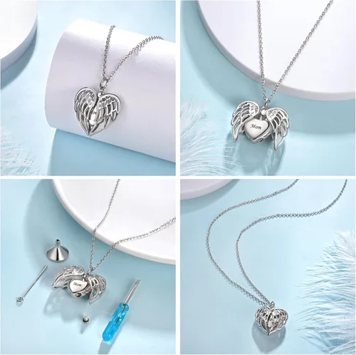 Miniatura 2 de Collar de plata de ley 925 con alas de ángel conmemorativas para cenizas, joyería de cremación