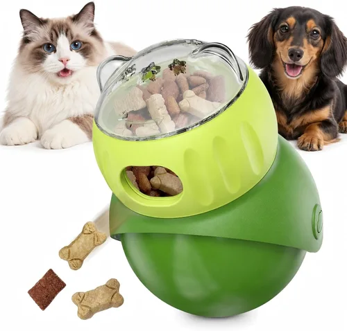 KADTC Bola dispensadora de golosinas tambaleante para gatos de interior y perro pequeño/pequeño, juguete de enriquecimiento interactivo, bolas