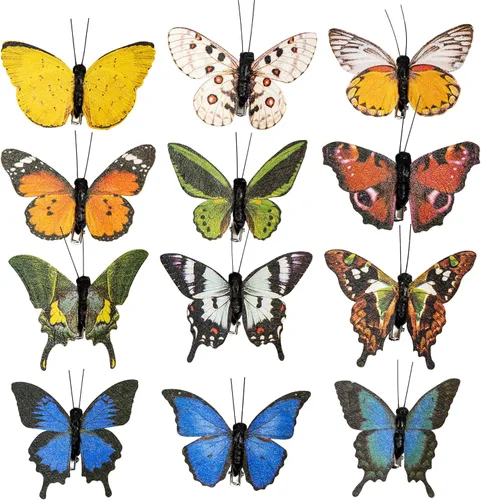 Miniatura 14 de Juego de Adornos Artificiales de Plumas en 3D Mariposa para Fiesta, Juego de 12 Adornos de Color para Árbol de Navidad(C)