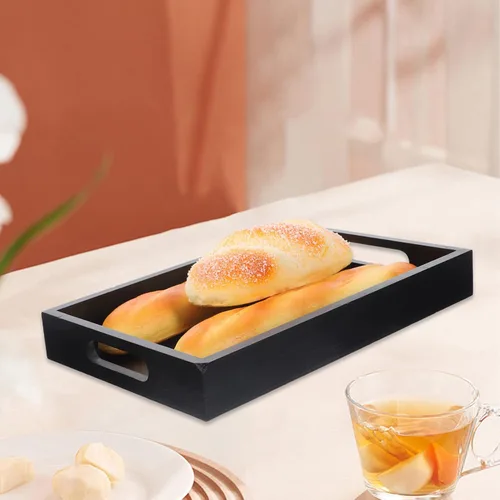 Miniatura 9 de UPKOCH Elegante bandeja de madera maciza grande decorativa para servir té, bandeja rectangular de madera para postres de desayuno