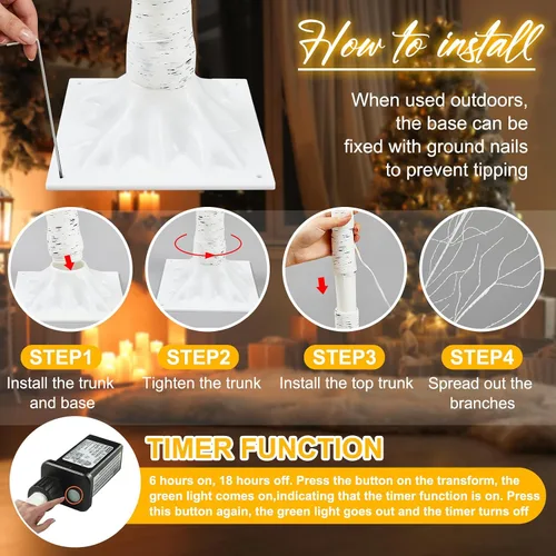 Miniatura 2 de Aurelema 6 piezas de árbol de abedul iluminado de 4 pies, 5 pies y 6 pies, 8 modos de Navidad, luces LED artificiales de color blanco cálido, árbol