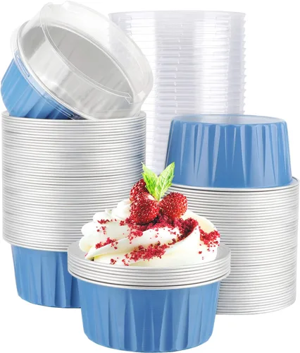 Miniatura 26 de EUSOAR Moldes de aluminio para magdalenas de varios colores, moldes de aluminio de 5 onzas para hornear, recipientes de postre con tapas, tazas de 5
