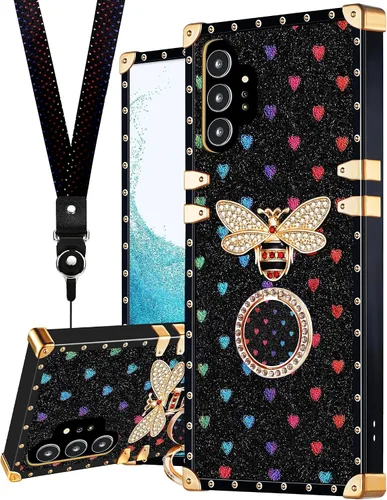 Miniatura 8 de Loheckle Funda para Samsung Galaxy Note 9 para mujer, diseño con soporte de anillo y cordón, elegante funda de lujo de abejas para Samsung Note 9 6.4
