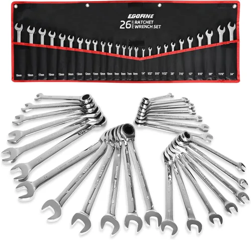 Miniatura 45 de Egofine Llave combinada de trinquete de 1-1/8 pulgadas SAE, llave de engranajes de grado industrial con diseño de 12 puntos, trinquete de 72