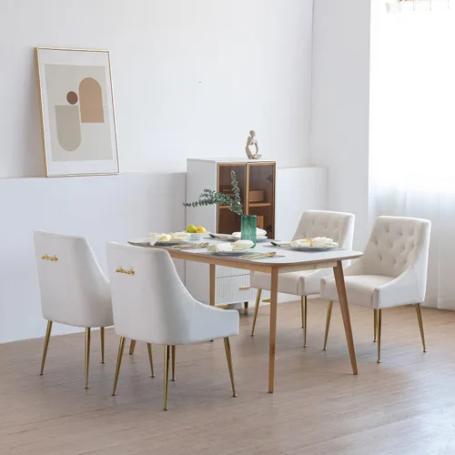 Miniatura 5 de Juego de 2 sillas de comedor modernas, sillas de mediados de siglo con cojines de 5.12 pulgadas y patas doradas, sillas de comedor tapizadas