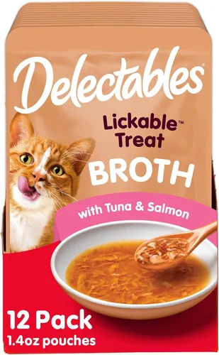 Miniatura 14 de Delectables Lickable Treat Savory Broth Senior 10+ Golosinas húmedas para gatos con pollo y atún reales, cobertura para alimentos, hidratante, sin