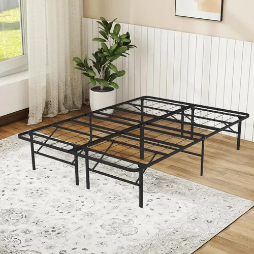 Base de cama plegable de tamaño matrimonial, plataforma de metal con almacenamiento debajo de la cama de 14 pulgadas, resistente, sin ruido, fácil