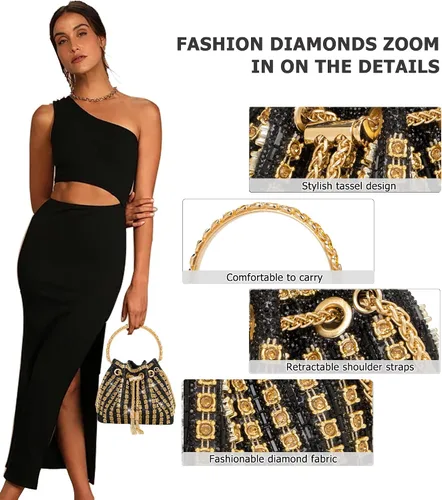 Miniatura 3 de Bolso de mano con diamantes brillantes para mujer, bolso de mano con diamantes de imitación para mujer, bolso de mano de brillo para fiesta