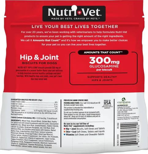 Miniatura 7 de Nutri-Vet Galletas de cadera y articulaciones para perros, suplemento de movilidad de razas grandes, 300 mg de glucosamina por golosina para perros