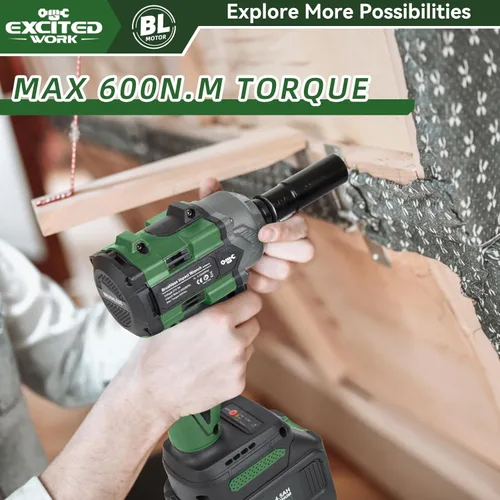 Miniatura 6 de Juego de llave de impacto sin escobillas de 20 V, llave de impacto de 1/2 pulgada de 600 Nm con 2 baterías de 4.5 Ah, pistola de impacto de alto par
