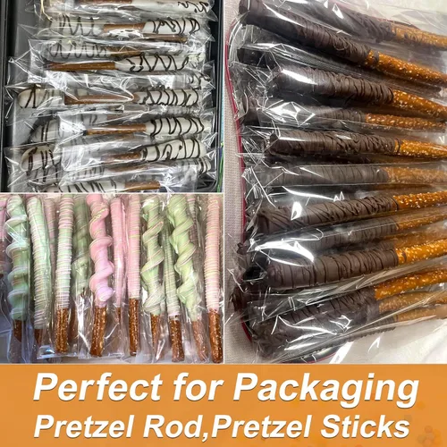 Miniatura 5 de Bolsas transparentes para barra de pretzel de 3 x 11 pulgadas, 200 unidades de largo sellado autoadhesivo de celofán, resellables, palitos