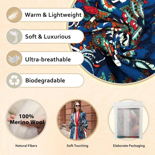 Miniatura 264 de DANA XU Manta de pashmina extragrande 100% de lana merina, bufanda de viaje, bufanda de cachemira para mujer, otoño e invierno, chal de gran
