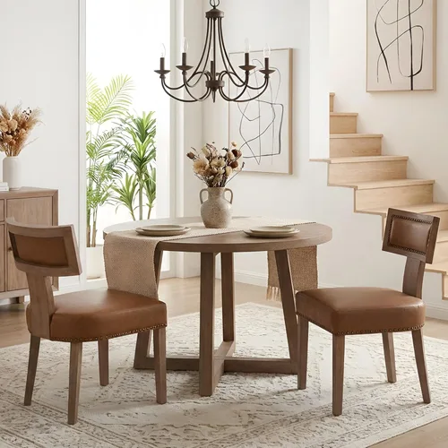 Miniatura 61 de HNY Juego de 6 sillas de comedor de ratán de estilo de mediados de siglo, silla de acento tapizada en lino de estilo granja con respaldo curvo