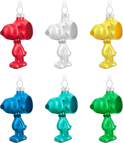 Adornos de Navidad Hallmark Keepsake 2023, Snoopy del grupo de Peanuts, adorno de vidrio, juego de 6, regalos para fanáticos de Peanuts
