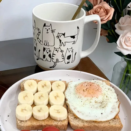 Miniatura 4 de Taza de cerámica con gatos de dibujos animados en blanco y gris con asa, taza de café de 550ml/18.6oz. Linda, divertida y novedosa taza vintage