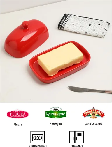 Miniatura 8 de Sweejar - Mantequillera de cerámica con tapa para encimera, mantequera de porcelana con asa de perilla, recipiente de mantequilla para mantequilla