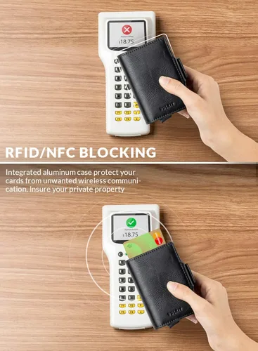 Miniatura 3 de VULKIT Tarjetero de crédito con bloqueo RFID de cuero automático, billetera desplegable delgada con clip para dinero, funda doble para tarjetas