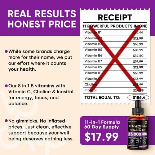 Miniatura 7 de Venture Pal Vitamina B Complex Liquid Drops, B12 Metilcobalamina B9 Fólico B1, B2, B3, B5, B6, B7 - Vitamina C, colina, inositol, metabolismo