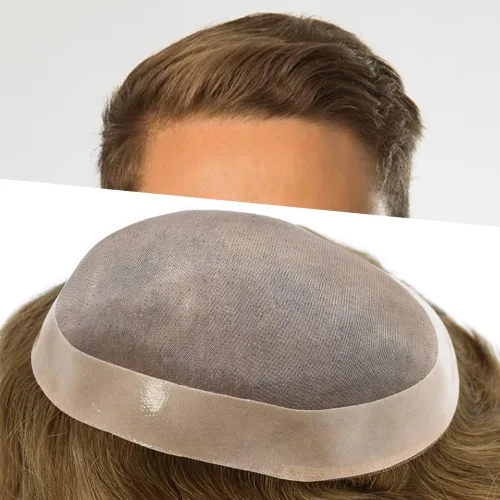 Miniatura 39 de Tupé para hombre, pieza de cabello humano real, monofilamento, tupé para hombres, postizos, unidades de sistema de reemplazo de cabello, gris