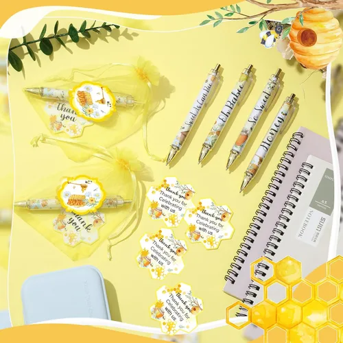 Miniatura 3 de Chuangdi 50 juegos de regalos de baby shower para invitados, incluye 50 bolígrafos, tarjetas de agradecimiento y bolsas de organza, Abeja