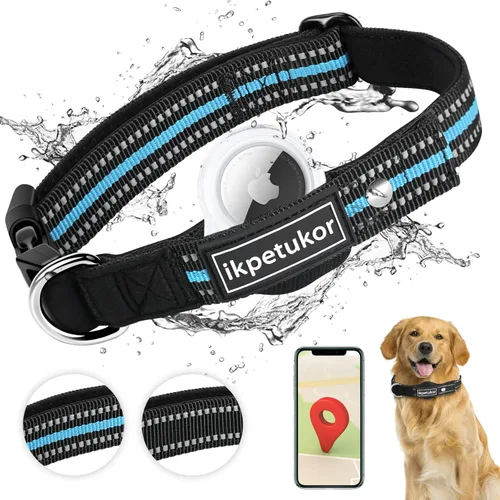 AirTag - Collar de perro impermeable IP68, collar de perro AirTag, triple antipérdida, resistente al desgaste y anticolisión, collar reflectante
