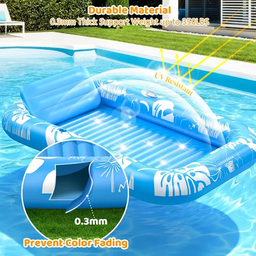 Miniatura 7 de Inflatable Tanning Pool Lounger Float with Sprinkler, 77" x 48" Pool Floats Adult with Pillow, 6 in 1 Suntan Tub Raft Floatie with Drink Holder Azul