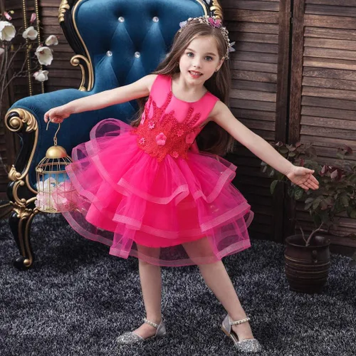 Miniatura 6 de Vestido de tul con flores para niñas pequeñas, vestido formal de fiesta de cumpleaños, vestido de fiesta de lentejuelas para desfiles, vestido tutú