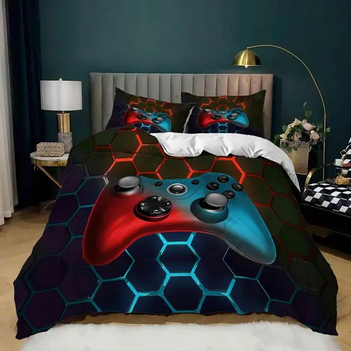 Miniatura 7 de AILONEN - Ropa de cama con estampado de control de videojuegos, para niños, funda de edredón, supersuave y resistente a la decoloración, 3 piezas