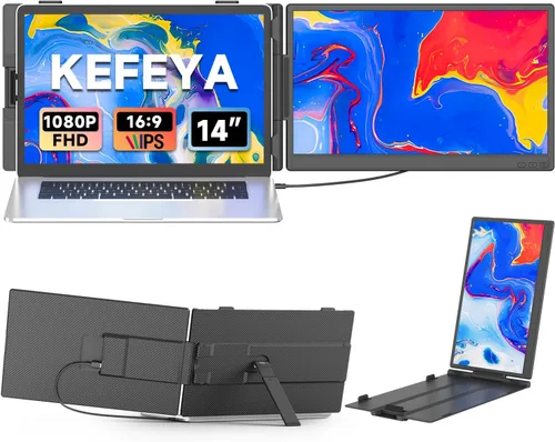 KEFEYA Extensor de pantalla para portátil de 14 pulgadas, FHD 1080P IPS Extensor de monitor para laptop, monitor portátil para portátiles de 13-17