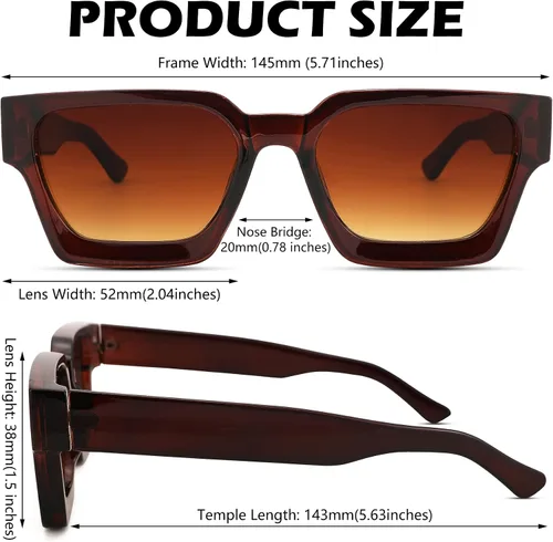 Miniatura 7 de Lentes de sol cuadrados retro para hombres y mujeres, marco grueso, rectangulares, gruesos