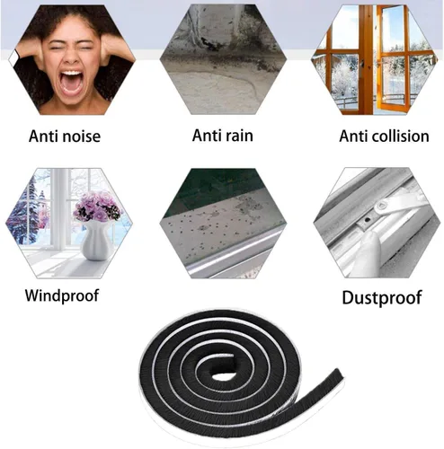 Miniatura 3 de Sello Adhesivo para Intemperie para Puerta, Tira Autoadhesiva de Cepillo para Ventana de Casa, Impermeable, Insonorizado, a Prueba de Polvo, Negro