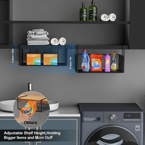 Miniatura 3 de AmonHouseware Paquete de 2 Organizadores de Canasta Bajo Estante, Soporte Colgante Ajustable de Almacenamiento para Gabinete Despensa Cocina Alacena